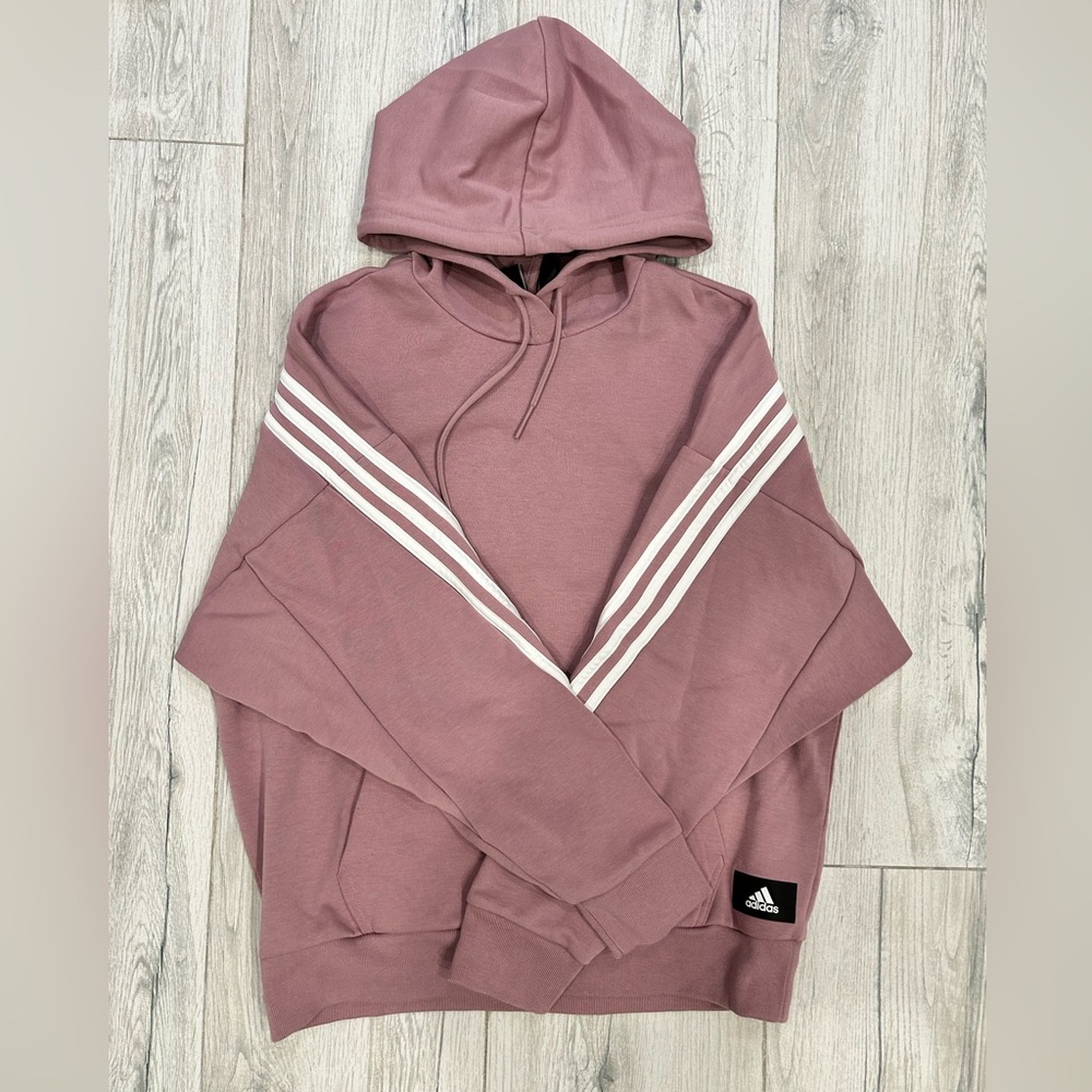NWOT Adidas Future Icons 3 Stripes Hoodie women S Magic Mauve